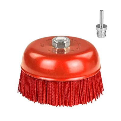SALI 6" filaman abrazif Nylon soies gode bwòs - sable koryas scuffing bwòs, 5/8" 11 fil, 1/4" Drill Arbor -metal mèb sifas Prepping & polisaj, retire penti rouye - Prepping sifas